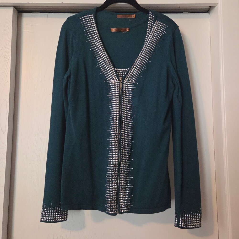 Belldini XL Zip-Up Sweater and Tank Set Teal Silver Studs Knit